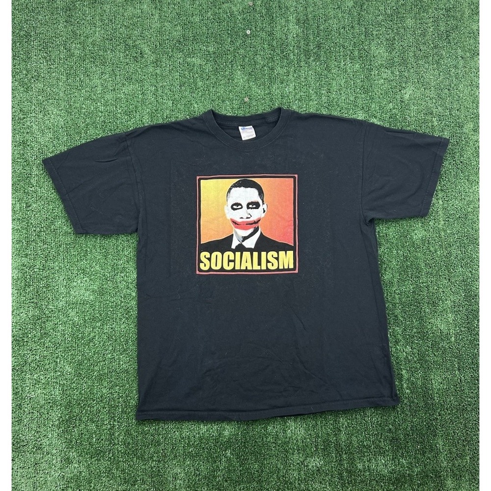 Infowars Obama Joker Socialism Graphic T-Shirt Black Alex Jones Mens XLY2K